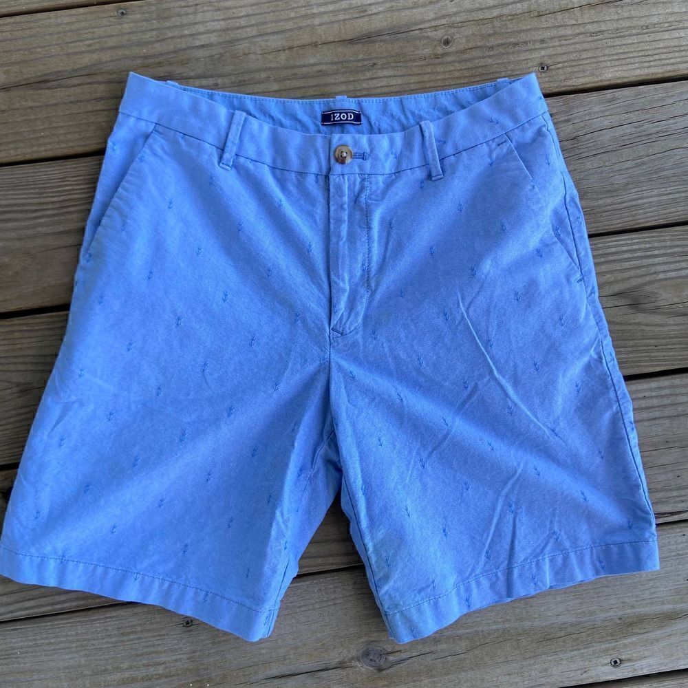 Izod Blue Nautical Anchor Chambray Shorts Size 32